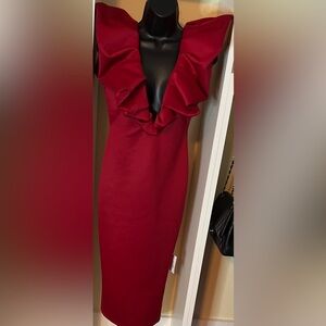 Deep Plunge Scrunch Neck Midi Dress